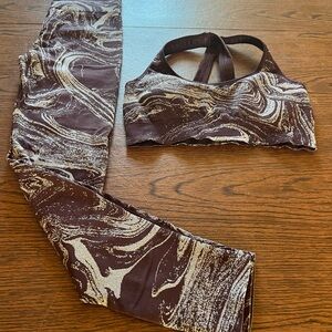 Women's Athleta Brown and Cream Swirl Activewear:  Bra Size: M Leggings Size: S